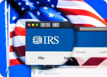 IRS Tax Resolution with an American flag representing to address IRS notices, audits, penalties and disputes