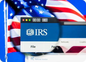 IRS Tax Resolution with an American flag representing to address IRS notices, audits, penalties and disputes