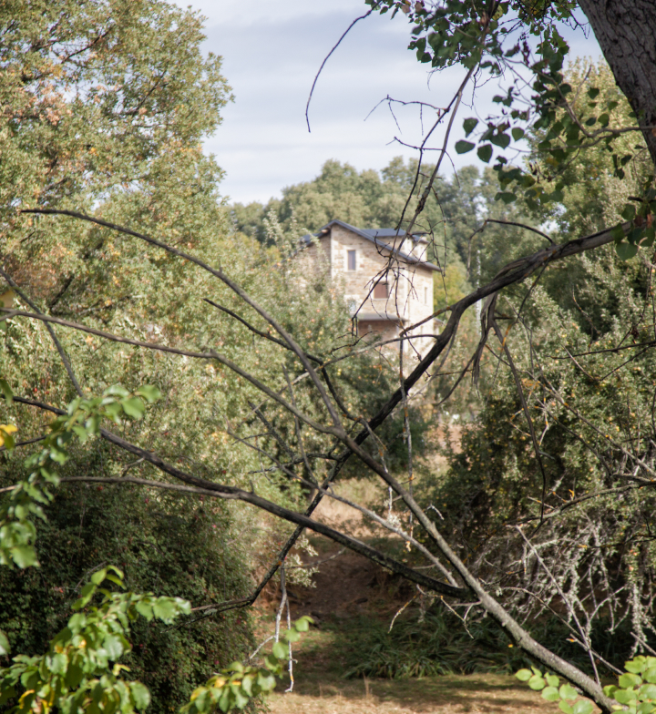 La casa de piedra de casa seis asomando entre los árboles, San Justo, Zamora