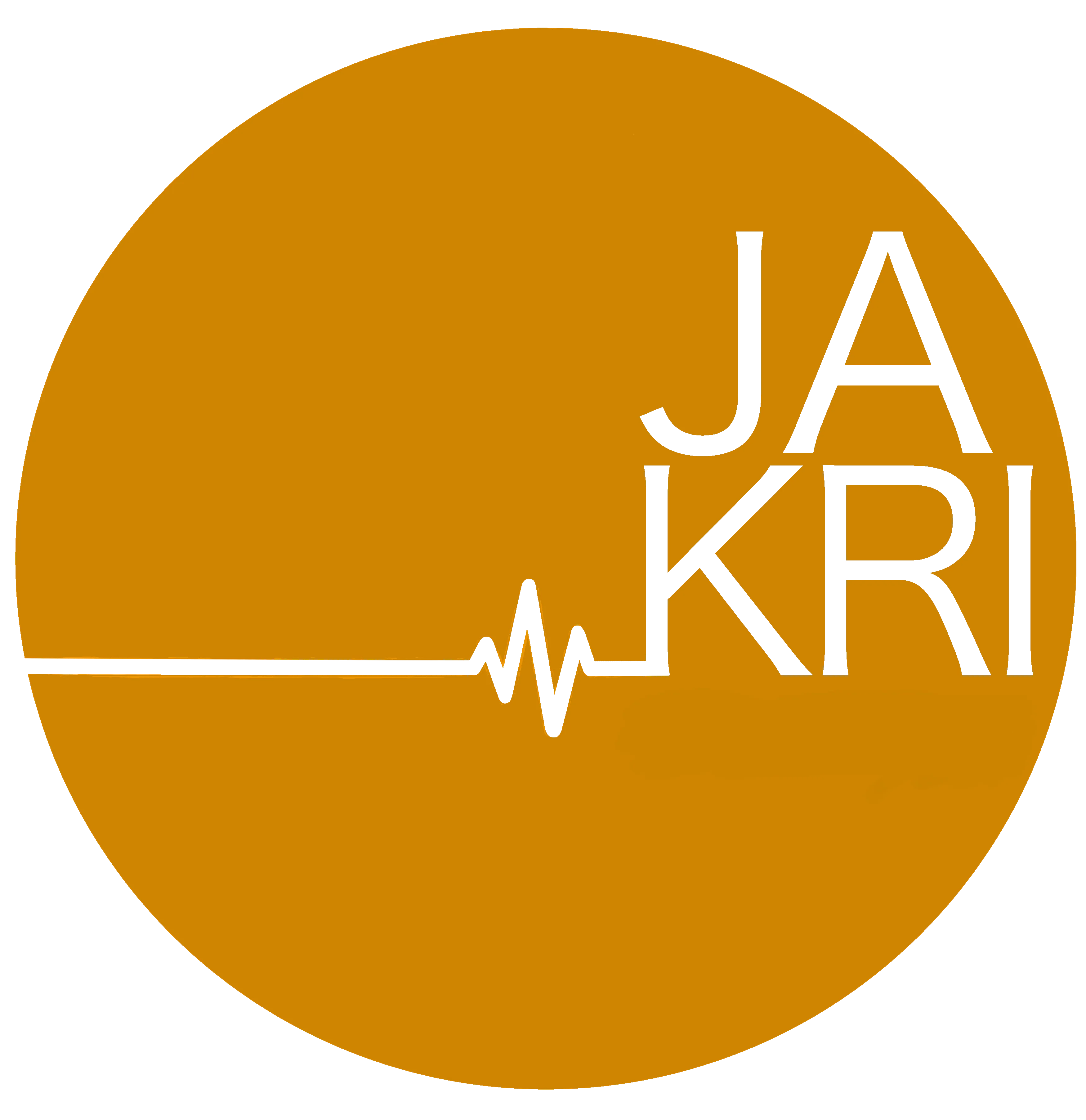 Oranger Kreis mit schwarzer Herzfrequenzlinie und den Buchstaben JA und KRI.