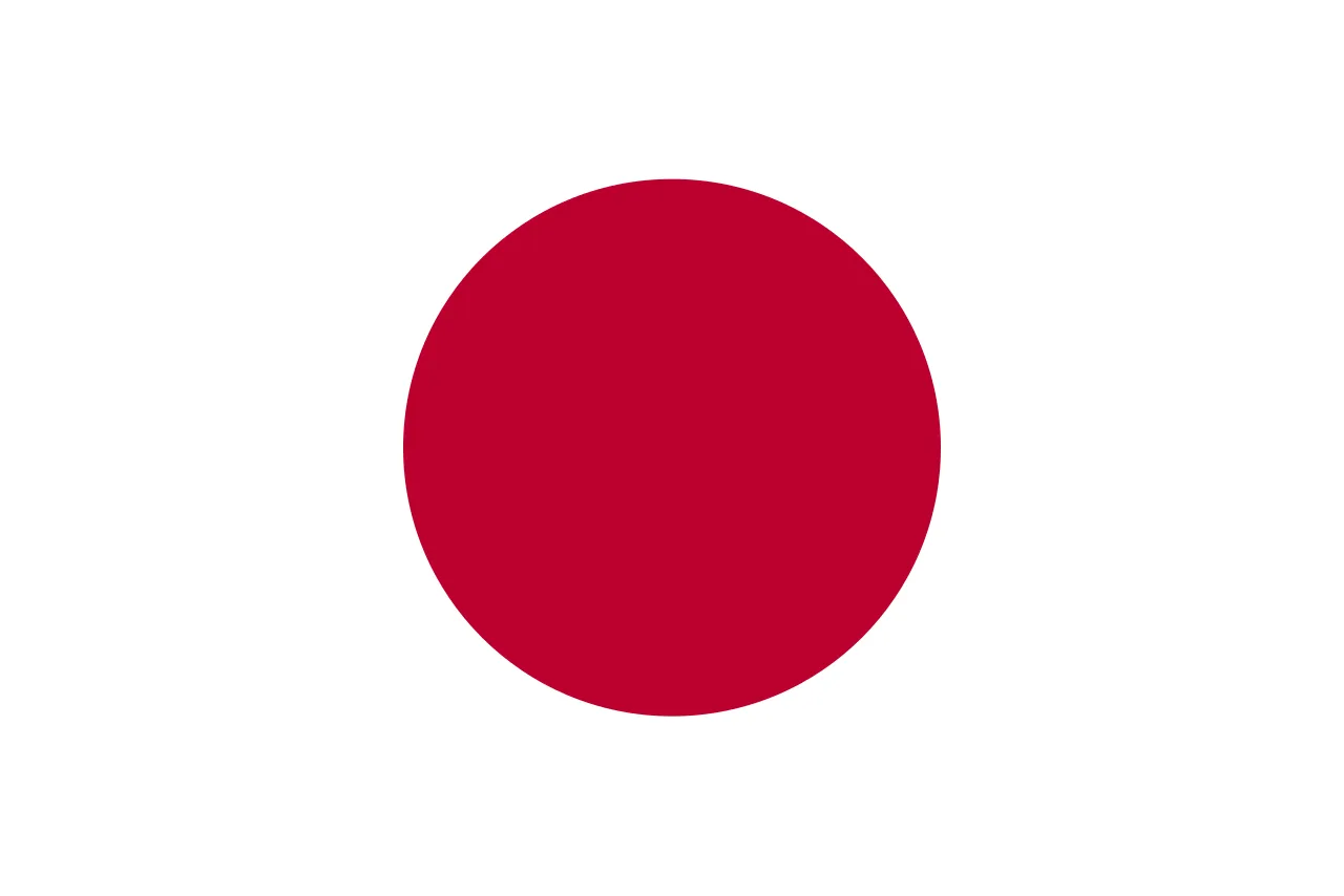Flag of Japan with a large red circle centered on a white background.