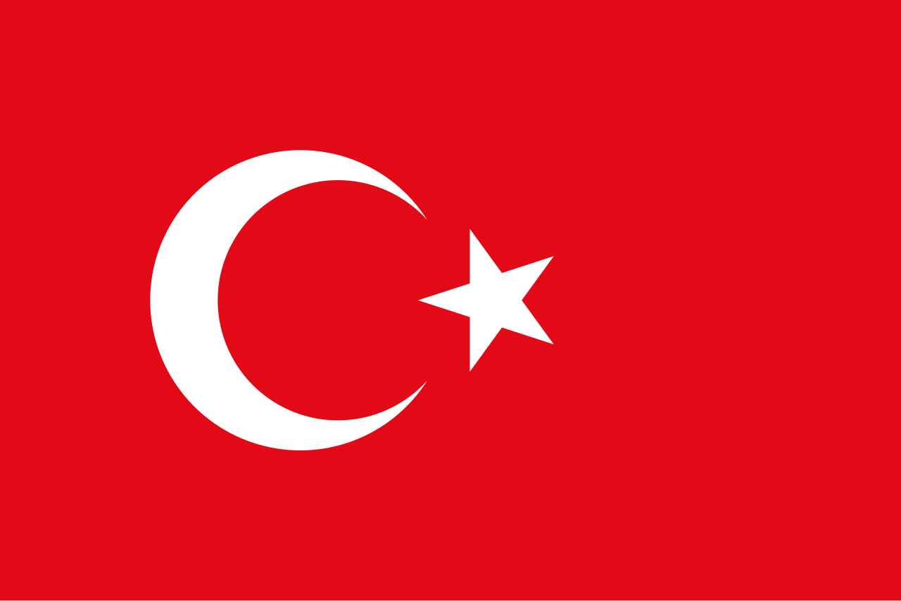 Flag of Turkey with a white star and crescent on a red background.
