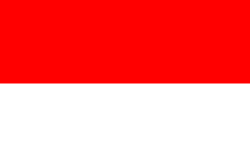 Flag of Indonesia with two horizontal stripes, red on top and white on the bottom.