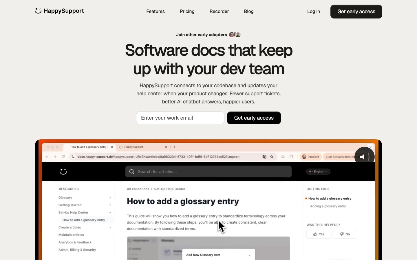 HappySupport, AI doc writer that keeps documentation current