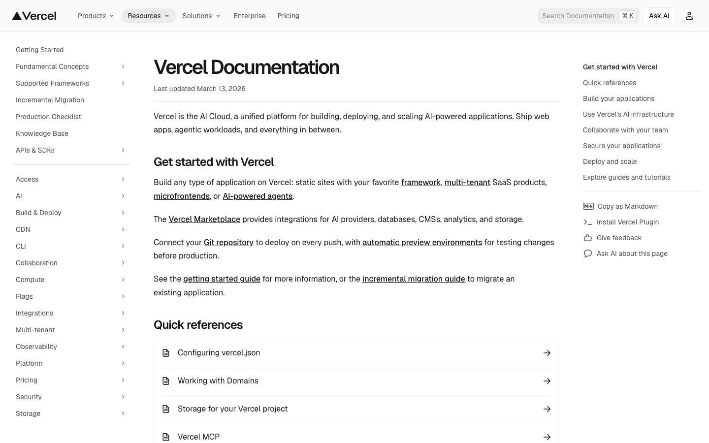 Vercel Docs, Wissensdatenbank-Beispiel