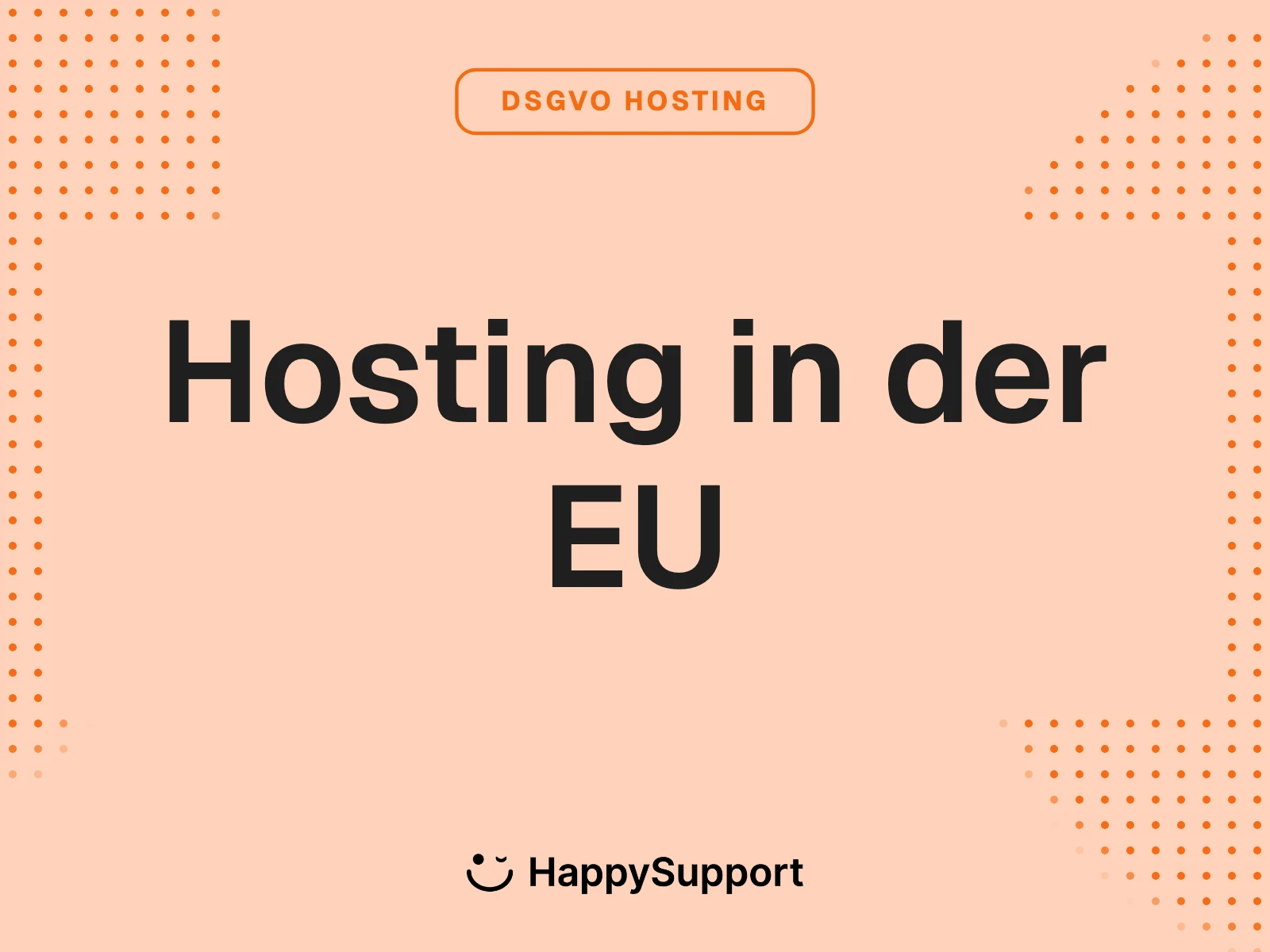 Hosting in der EU cover, peach background with DSGVO Hosting eyebrow