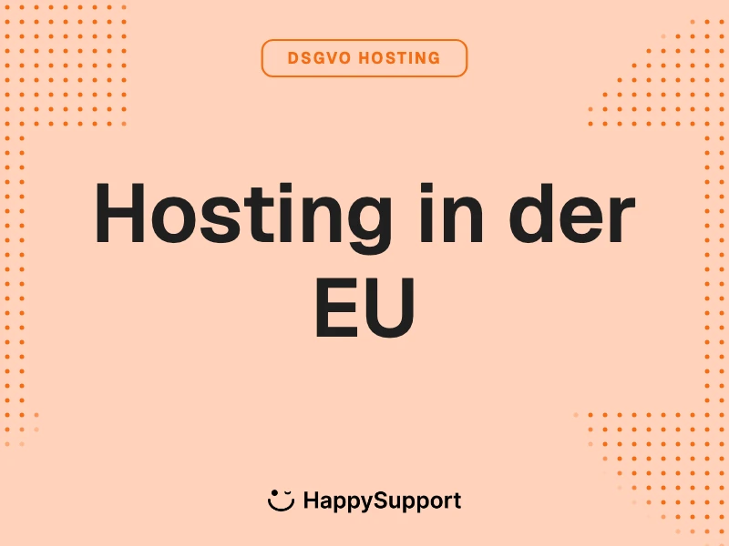 Hosting in der EU cover, peach background with DSGVO Hosting eyebrow