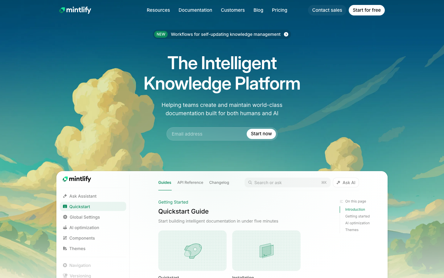 Mintlify homepage with AI-native docs platform and customer logos