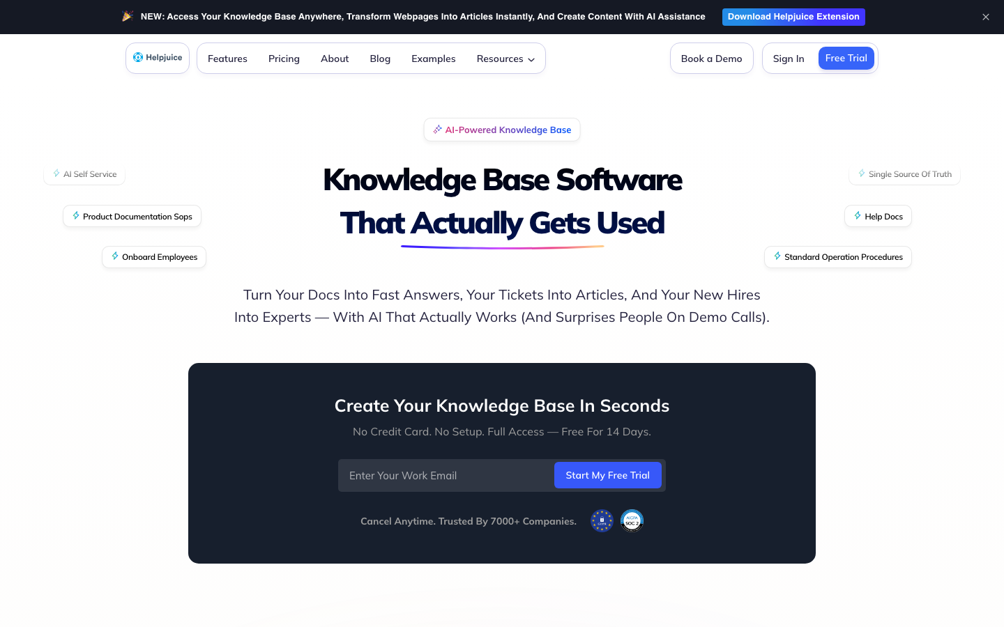 Helpjuice homepage showing standalone customer knowledge base