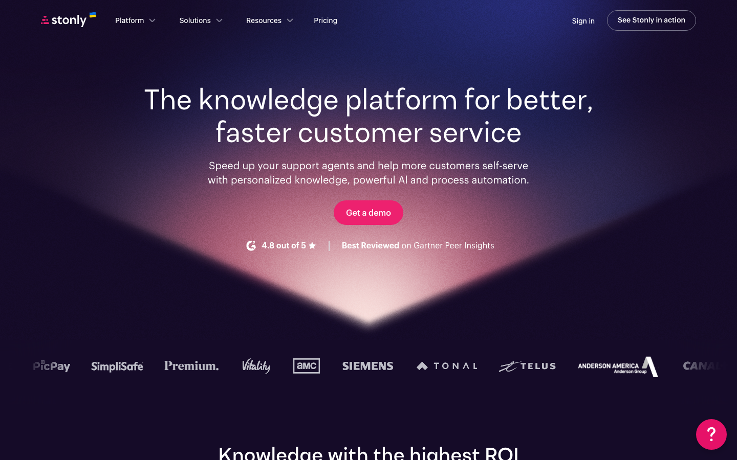 Stonly homepage showing interactive guides and knowledge base for SaaS