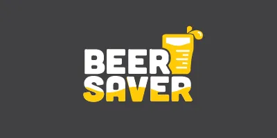 Logo with text Beer Saver and a yellow beer glass icon with foam on a dark gray background.