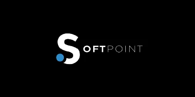 Softpoint logo with a stylized letter S and a blue dot on a black background.