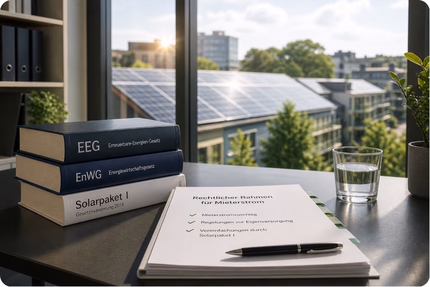 Mieterstromgesetz: Gesetze für Mieterstrom, EEG, EnWG, Solarpaket 1 - Symbolbild mit Gesetzesbüchern