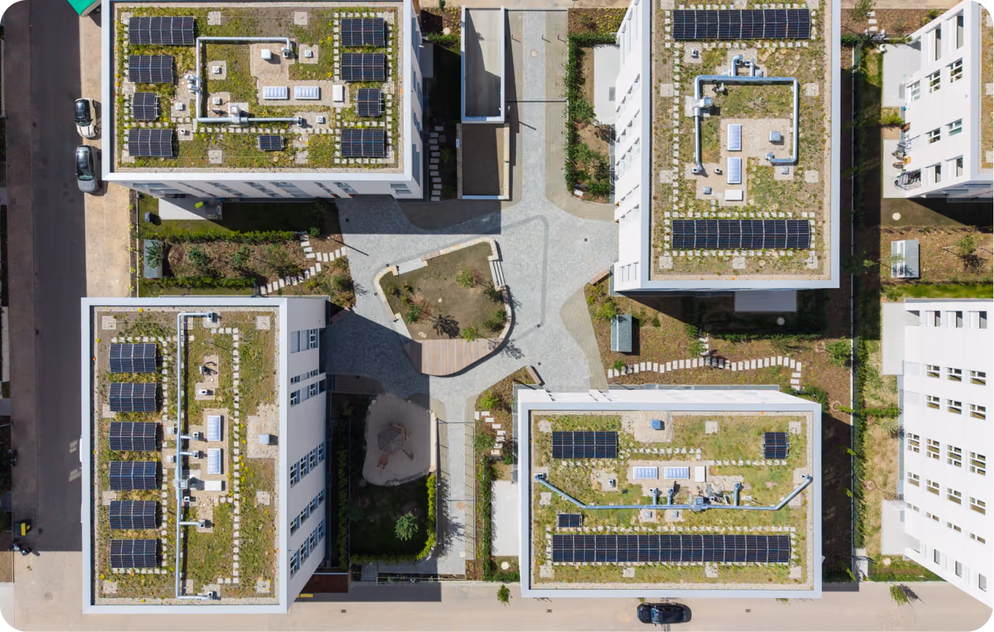 Luftaufnahme Neubauquartier GWW Wiesbaden, Mieterstrromprojekt mit metergrid (Projektbericht)
