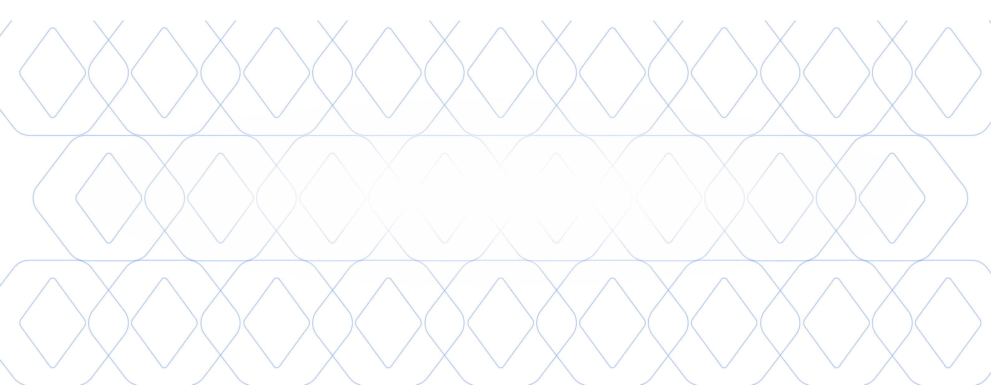Pattern of overlapping blue diamond outlines on a transparent background with a white horizontal elliptical fade in the center.