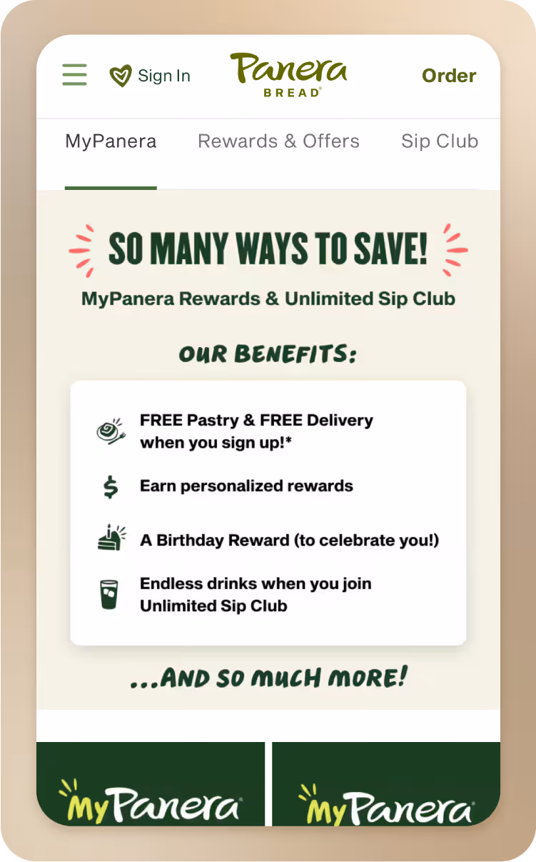Stylized image of Panera’s loyalty program page
