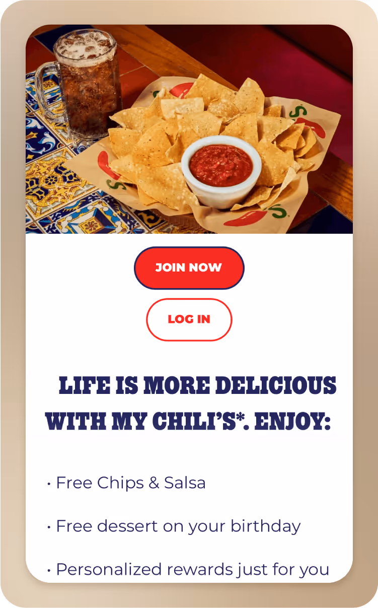 Stylized image of the My Chili's loyalty program page