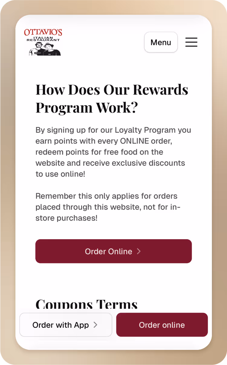 Stylized image of Ottavio’s loyalty program page