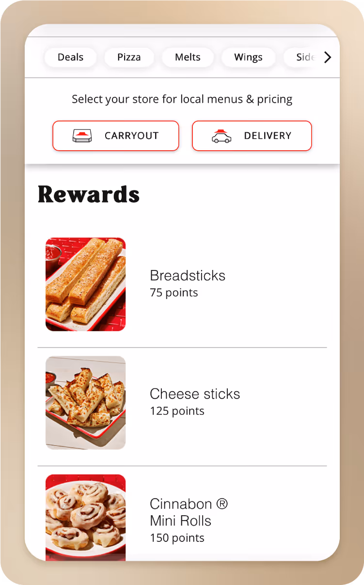Pizza Hut’s rewards page