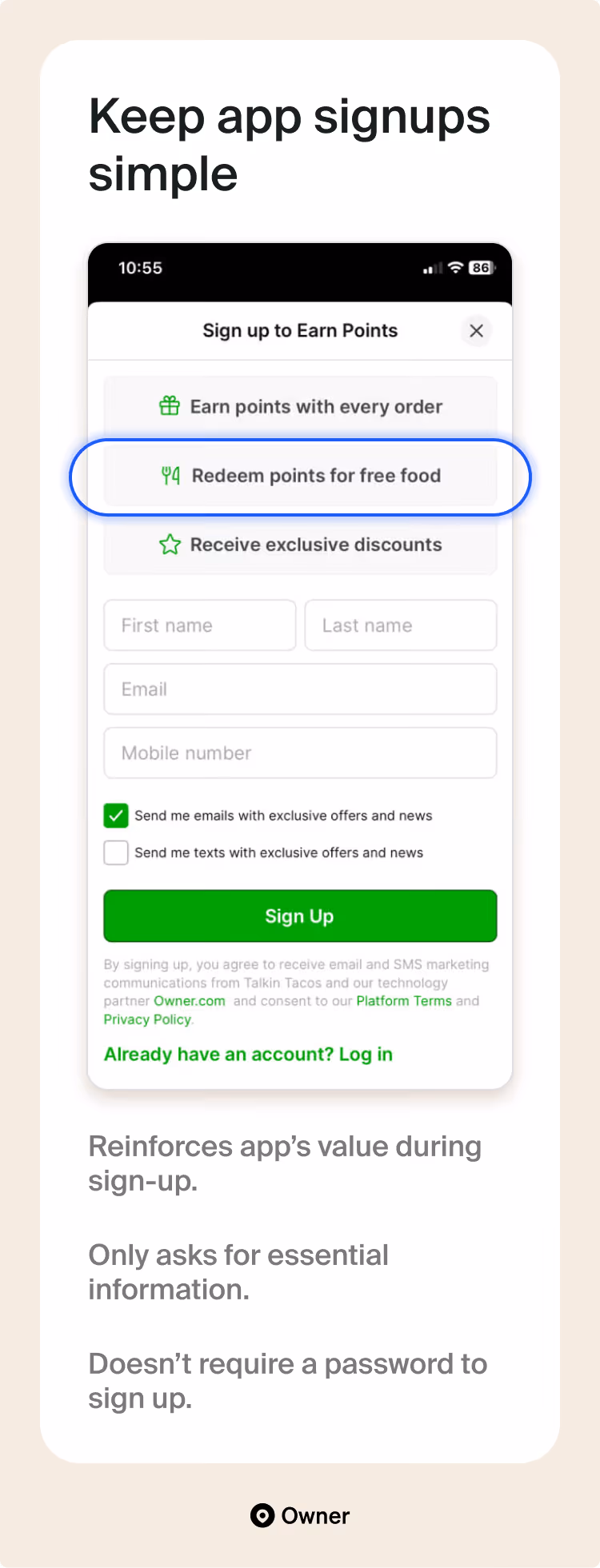 Example of a simple app signup