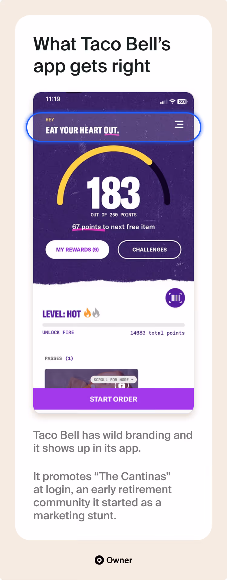 Taco Bell rewards app showing earned points