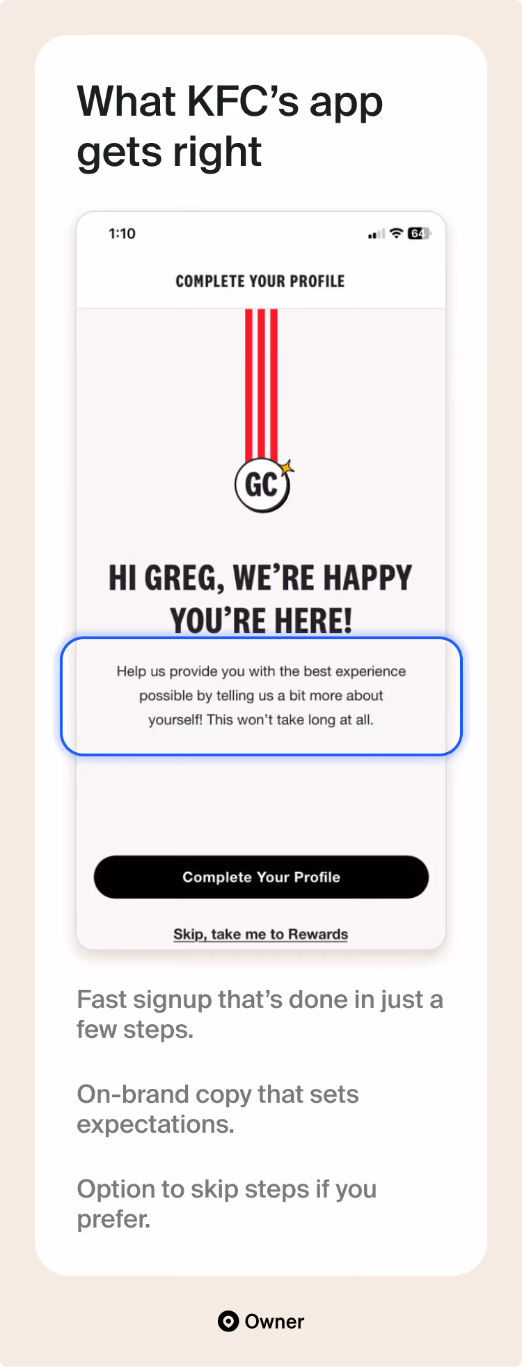 KFC’s sign-up page to create a user profile