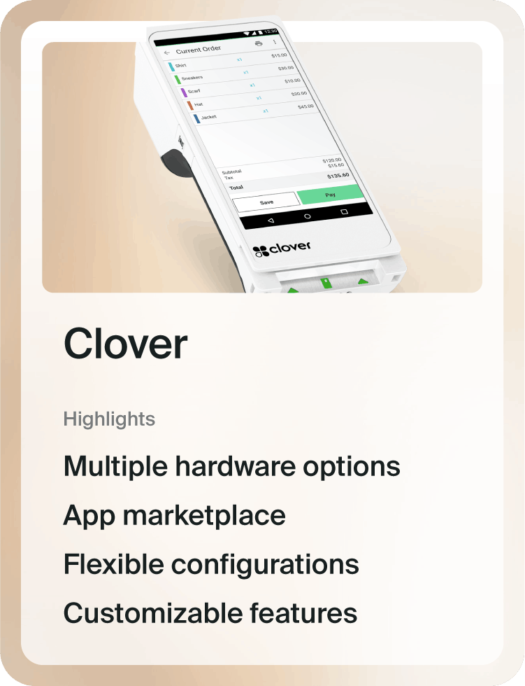 Clover POS system highlights.