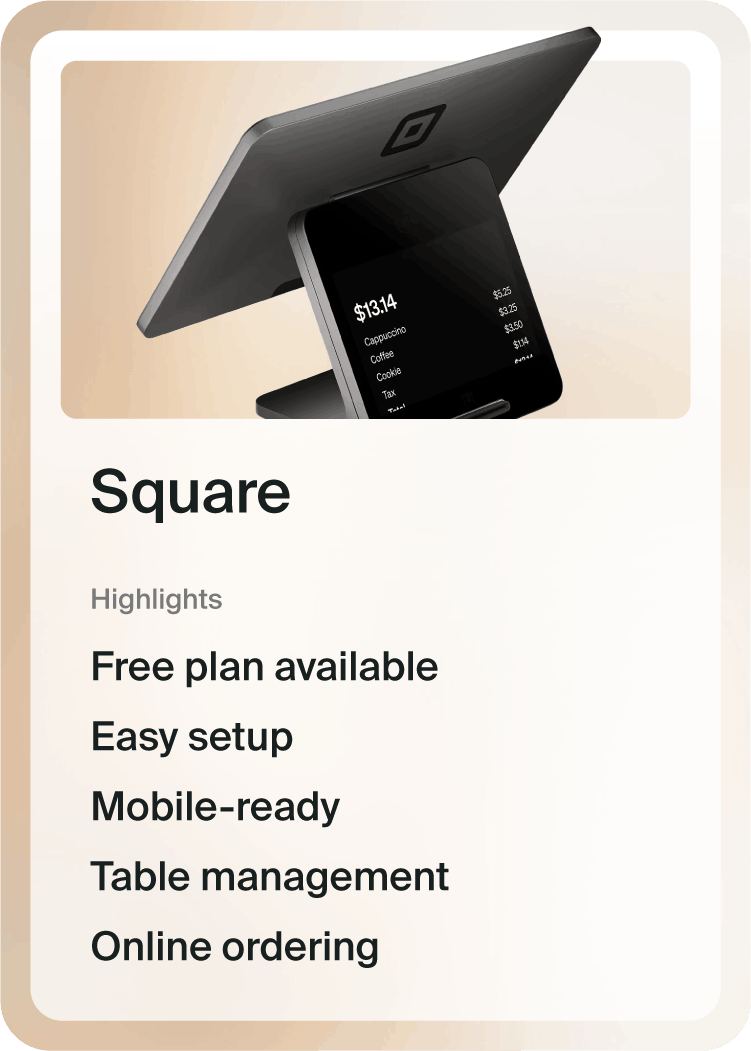 Square POS system highlights.