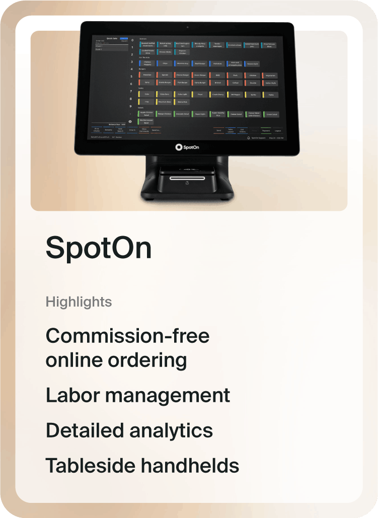SpotOn POS system highlights.