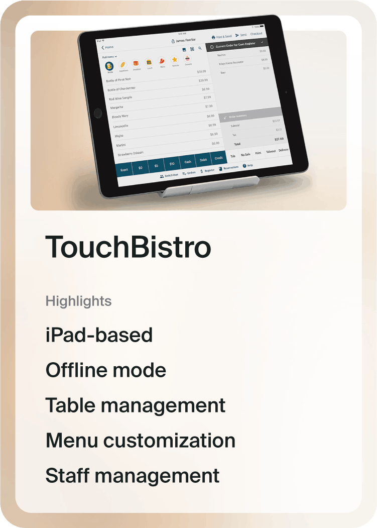 TouchBistro POS system highlights.