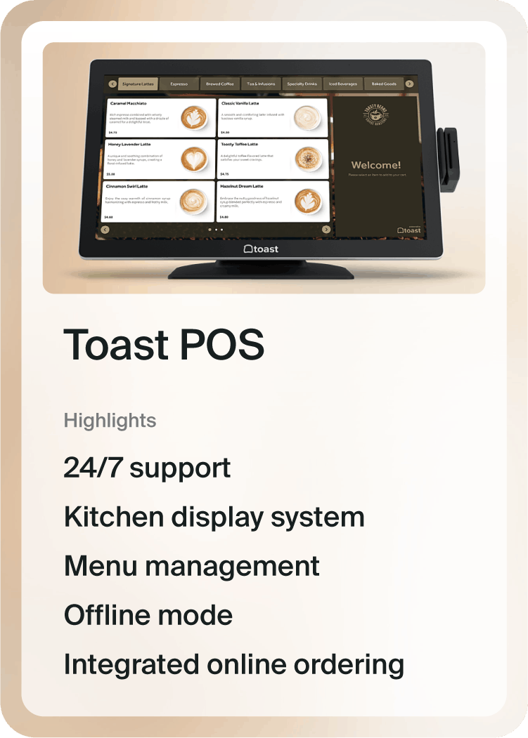 Toast POS system highlights.