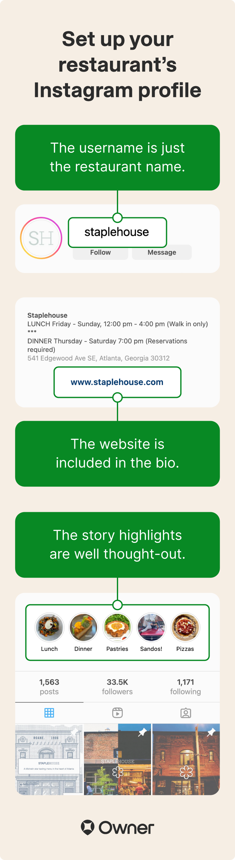 Example of optimized restaurant social media profiles.