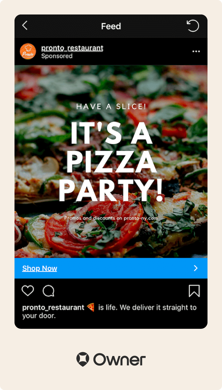 Pronto restaurant pizza deal.