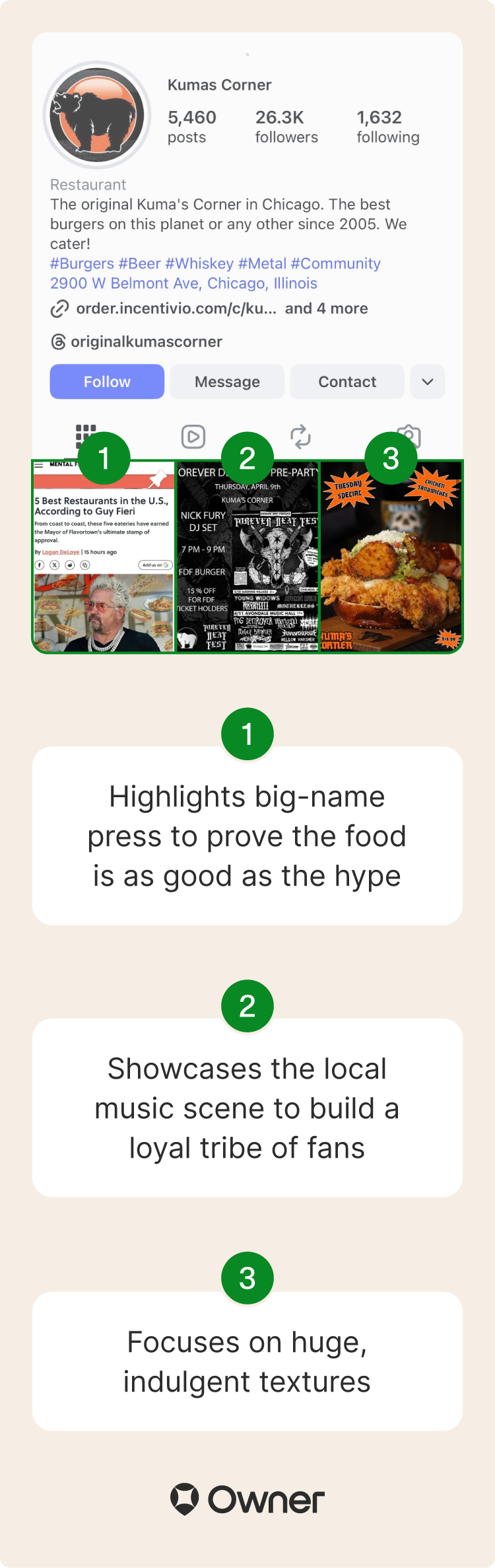 Example of a visually consistent restaurant brand style on social media.