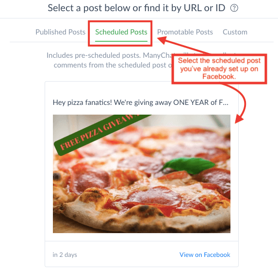 sync a scheduled post on ManyChat
