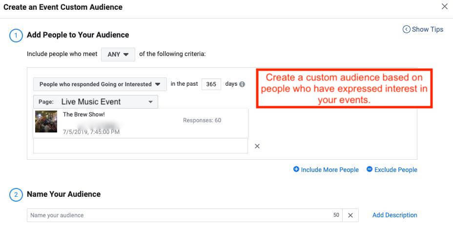 Create custom audience of people who are interested in your events on Facebook