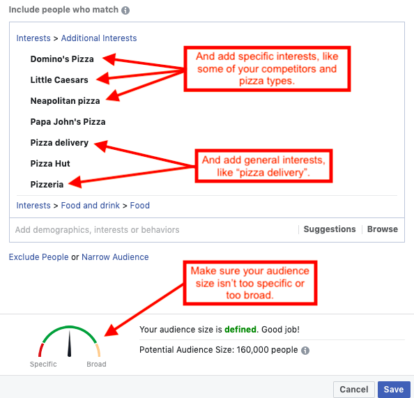 select specific interests in Facebook ads
