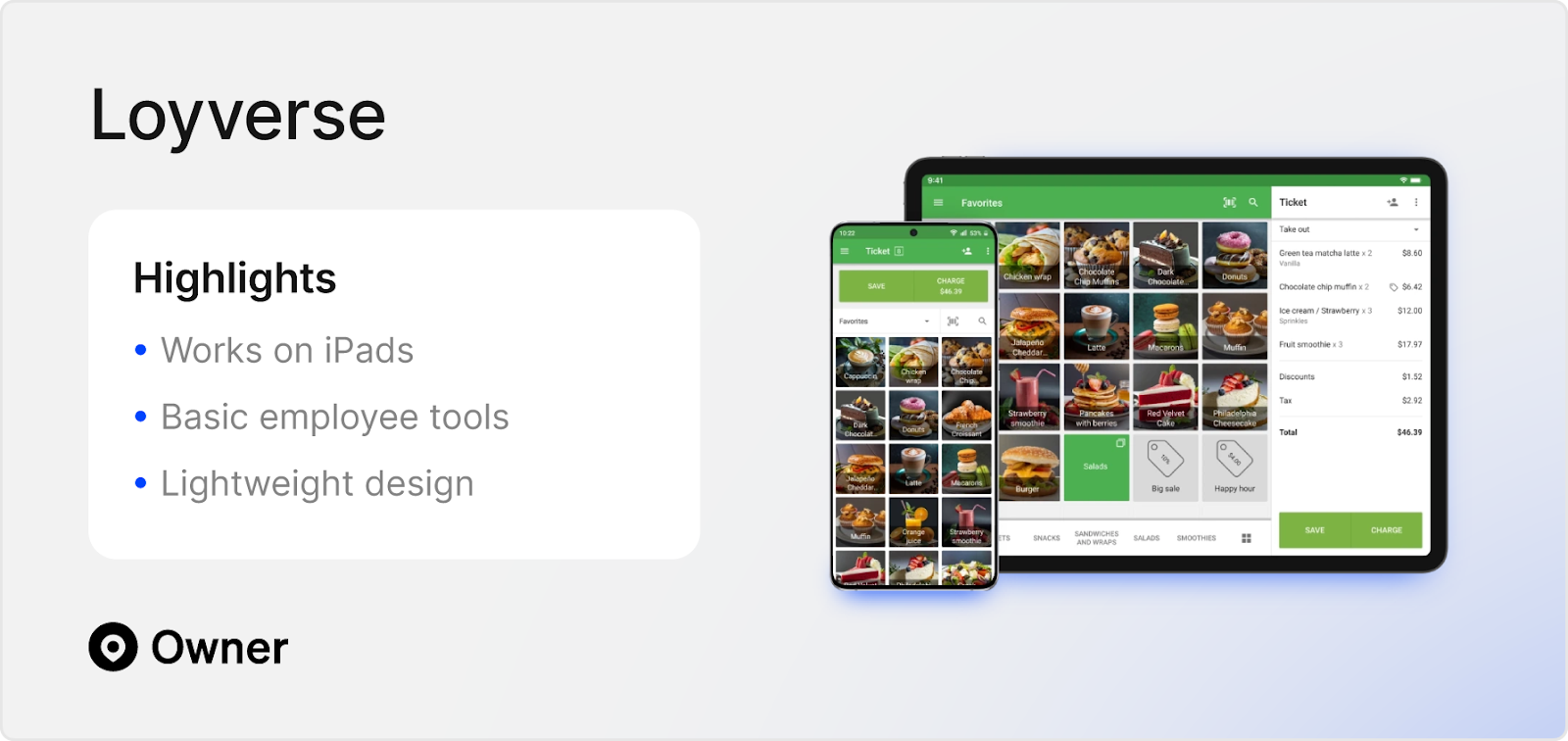 Loyverse cafe iPad POS system with open ticket and table management view