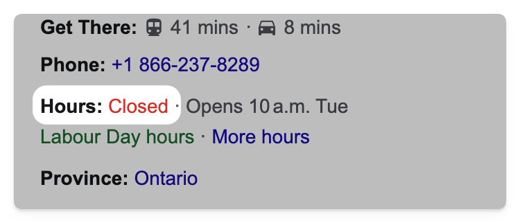 Google Business Profile hours specifying ‘Closed’ in red text