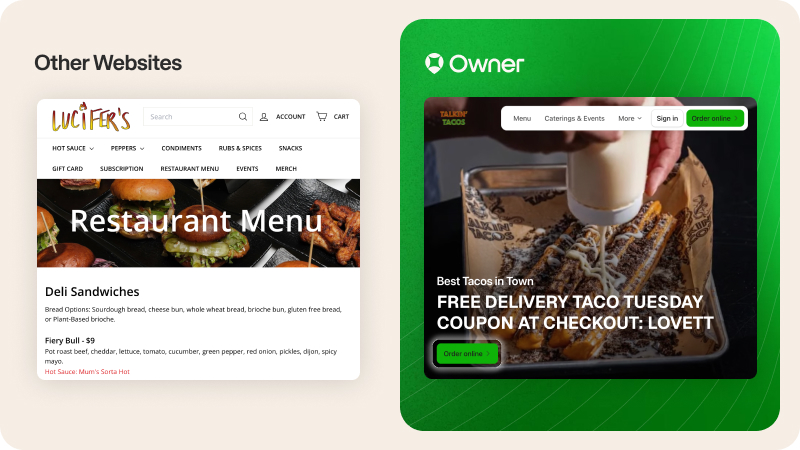 Comparing Owner.com Online Ordering with other websites