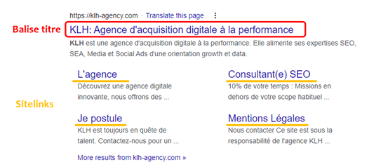 extrait SERP : balise titre