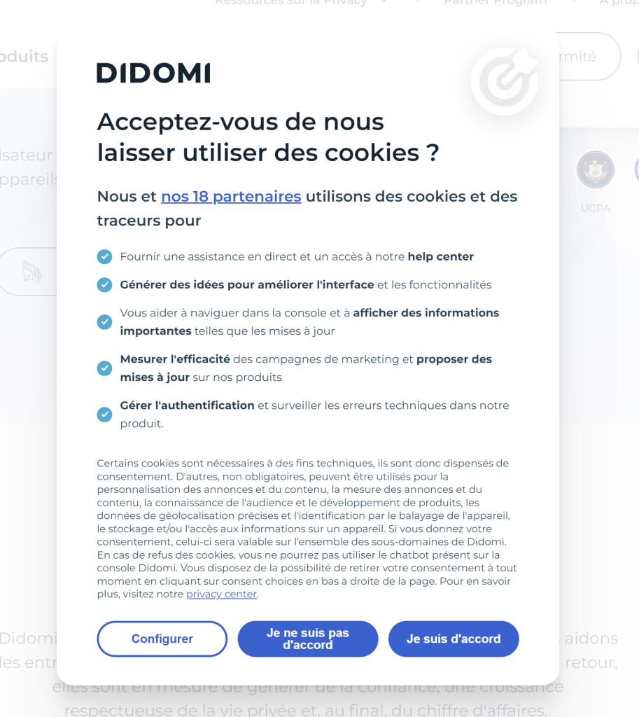 Pop up CMP de Didomi