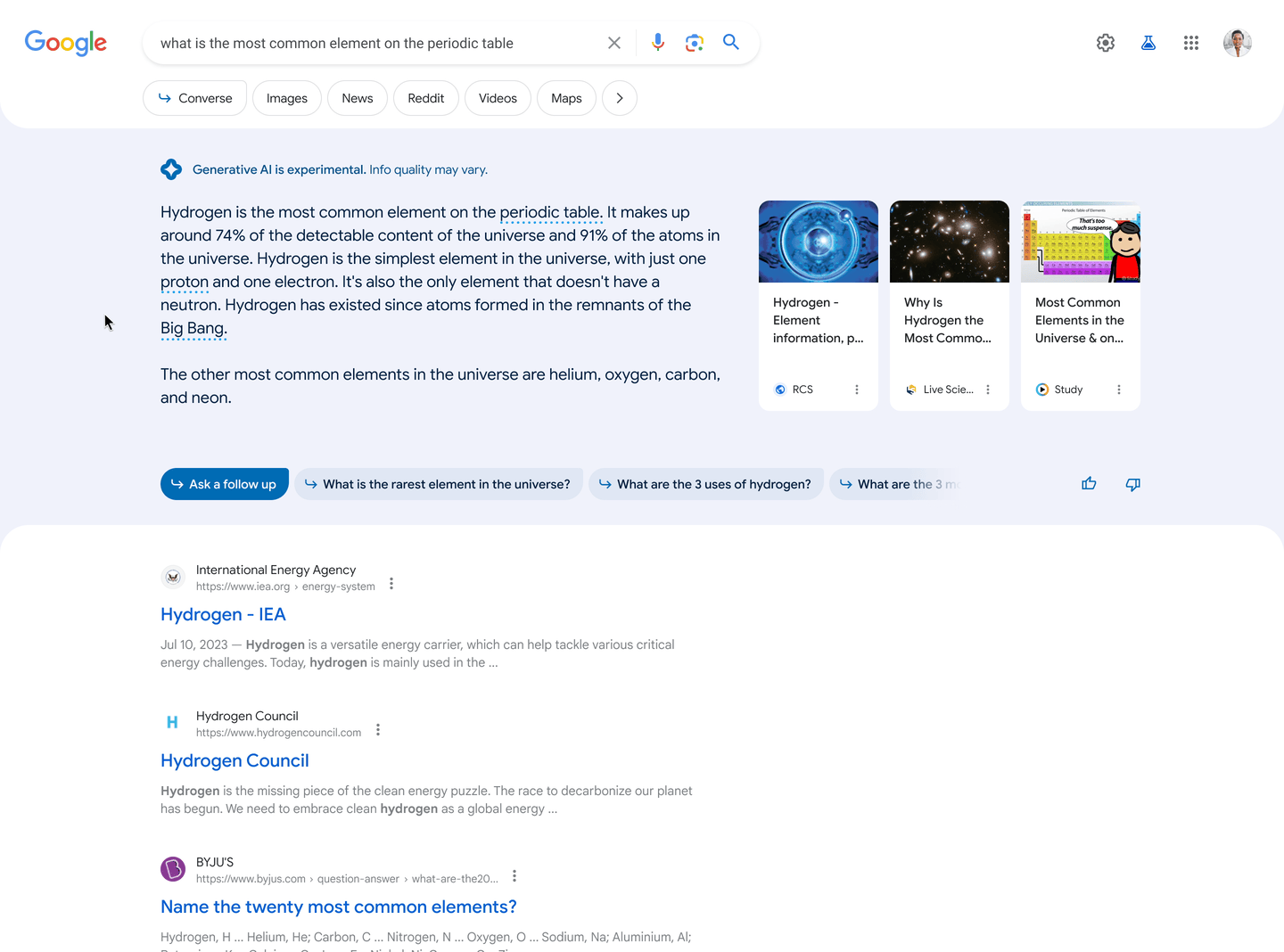 Démonstration sous forme de gif, de la fonctionnalité définition de Google SGE.