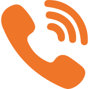 Orange telephone handset icon with three curved signal lines indicating a call or communication.