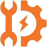 Orange icon combining a wrench on the left and a gear with a lightning bolt inside on the right, symbolizing maintenance or technical support.