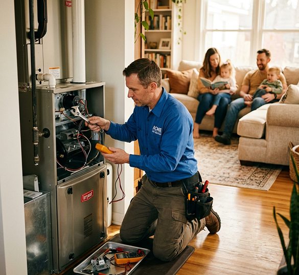 Black Cooleys Heating & Cooling truck parked outdoors under a partly cloudy sky.