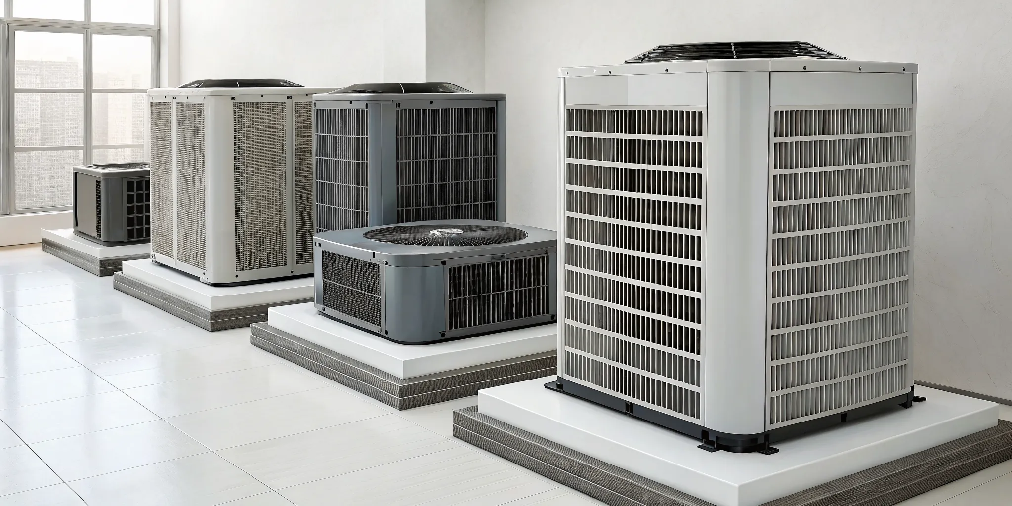 Technician wearing gloves and a blue cap installing or servicing an outdoor air conditioning unit on a white wall.