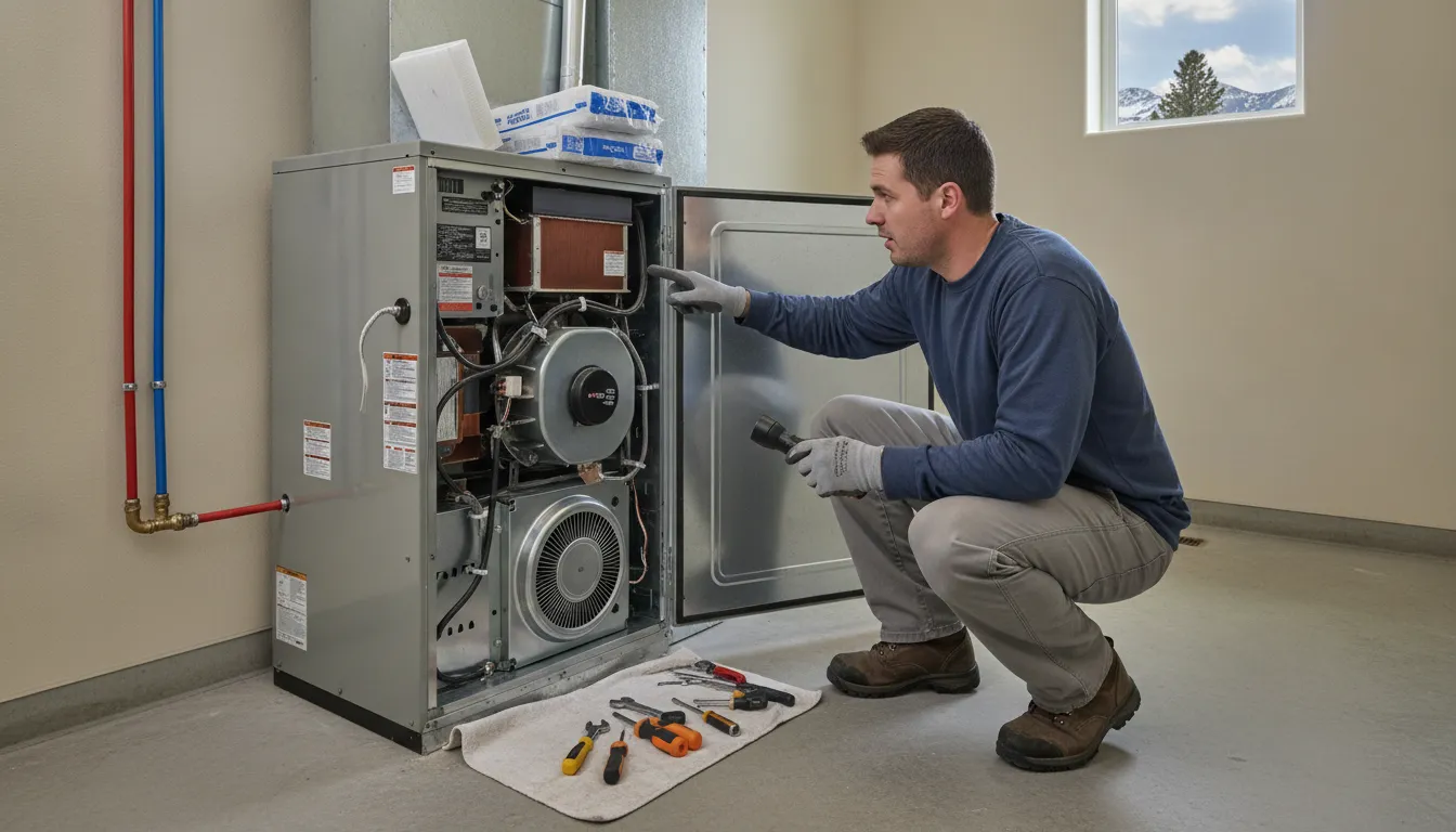HVAC technician inspecting a residential furnace