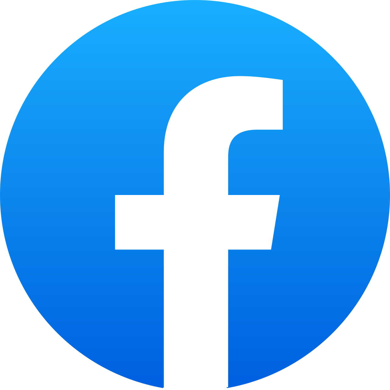Facebook logo with a white lowercase f on a blue circular background.