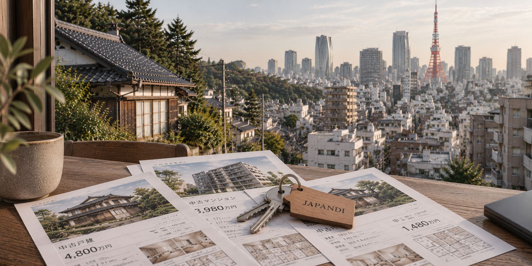 Office with the Japandi keys overlooking Tokyo.